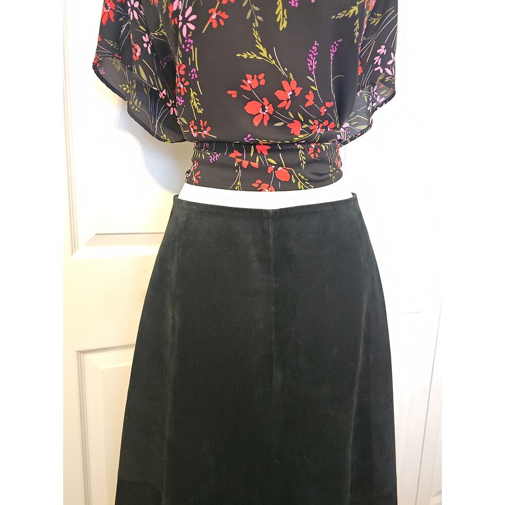 Overland Suede Leather A-Line Maxi Skirt Womens 10 Black - Picture 8 of 12